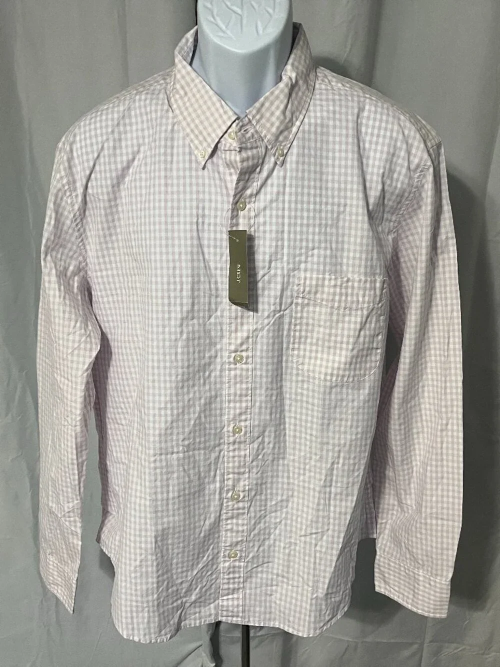 💜 NWT J.Crew Men's Secret Wash Slim Untucked Fit Lavender White L/S Shirt XL 🏷